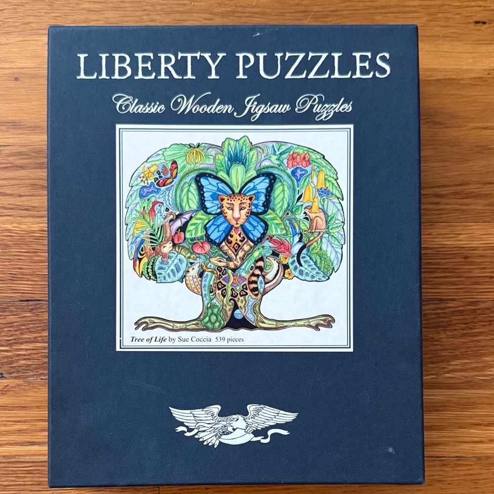 liberty Classic Wooden Jigsaw Puzzle - Navy Box with Multicolor Tree Artwork